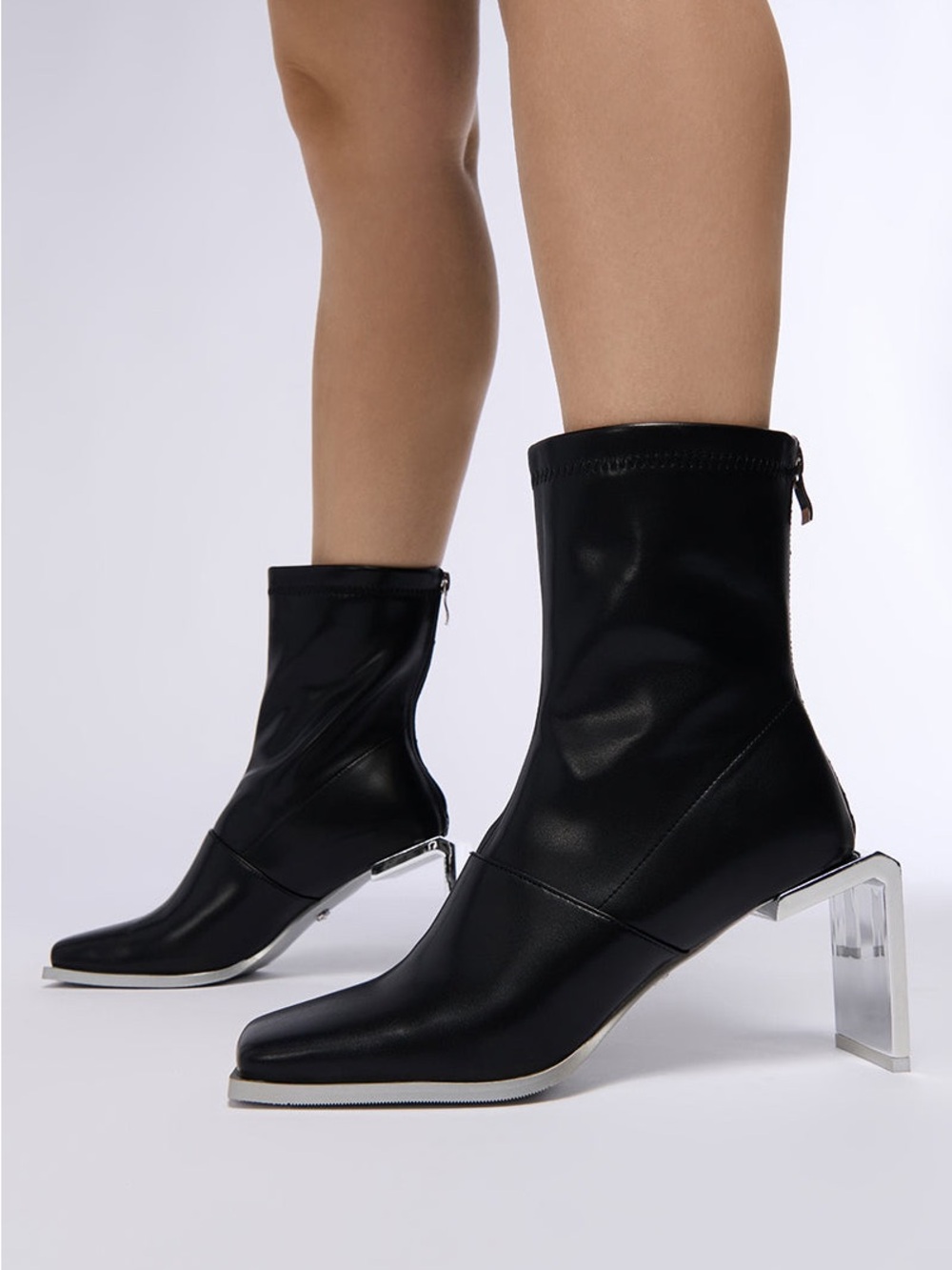 AZALEA WANG ANANT BLACK METAL OUTSOLE BOOTIE SQUARE TOE BOOTS SIZE 8.5 - Picture 2 of 14